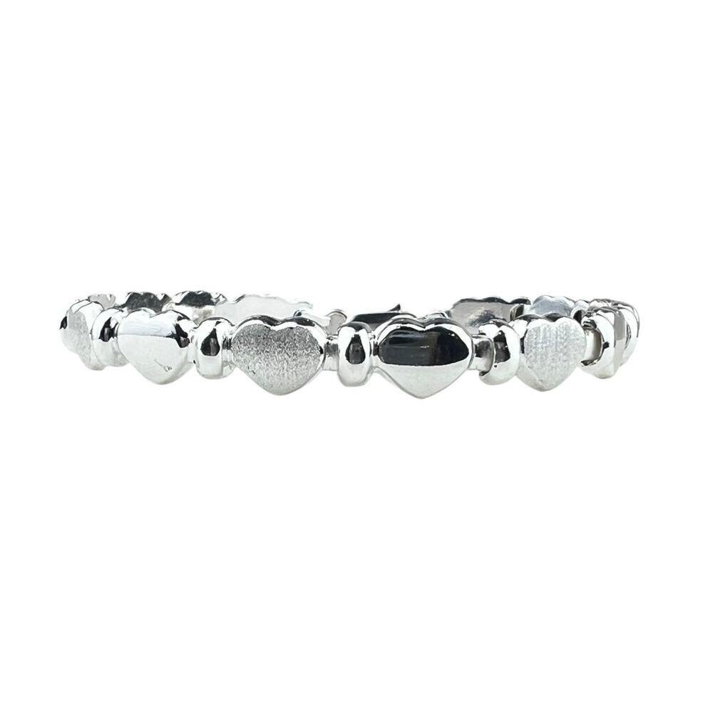 KA 1772 Textured Heart Link Sterling Silver Bracelet 7.5" Italy
